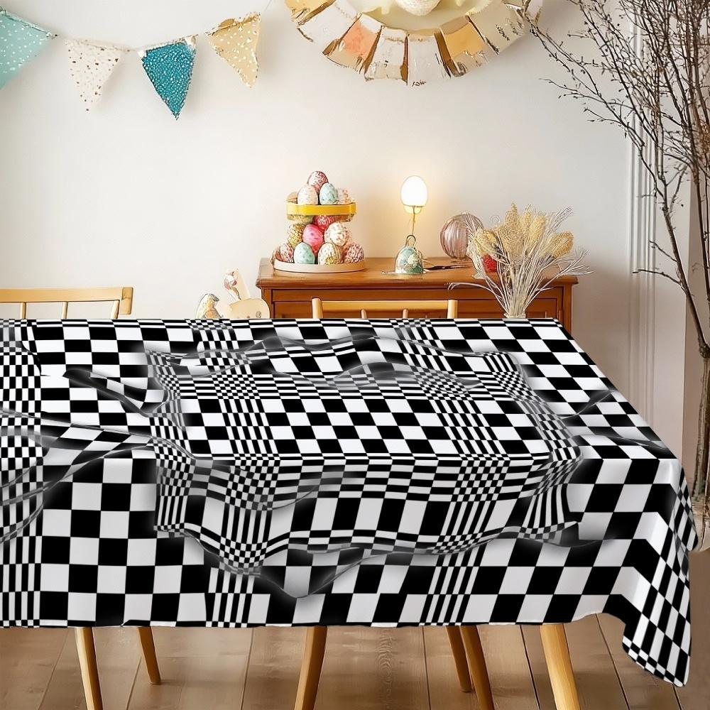 Black White Grid Rectangle Table Cloth for Table Decor Holiday Party Waterproof Reusable Tablecloth for Tables Kitchen Dining