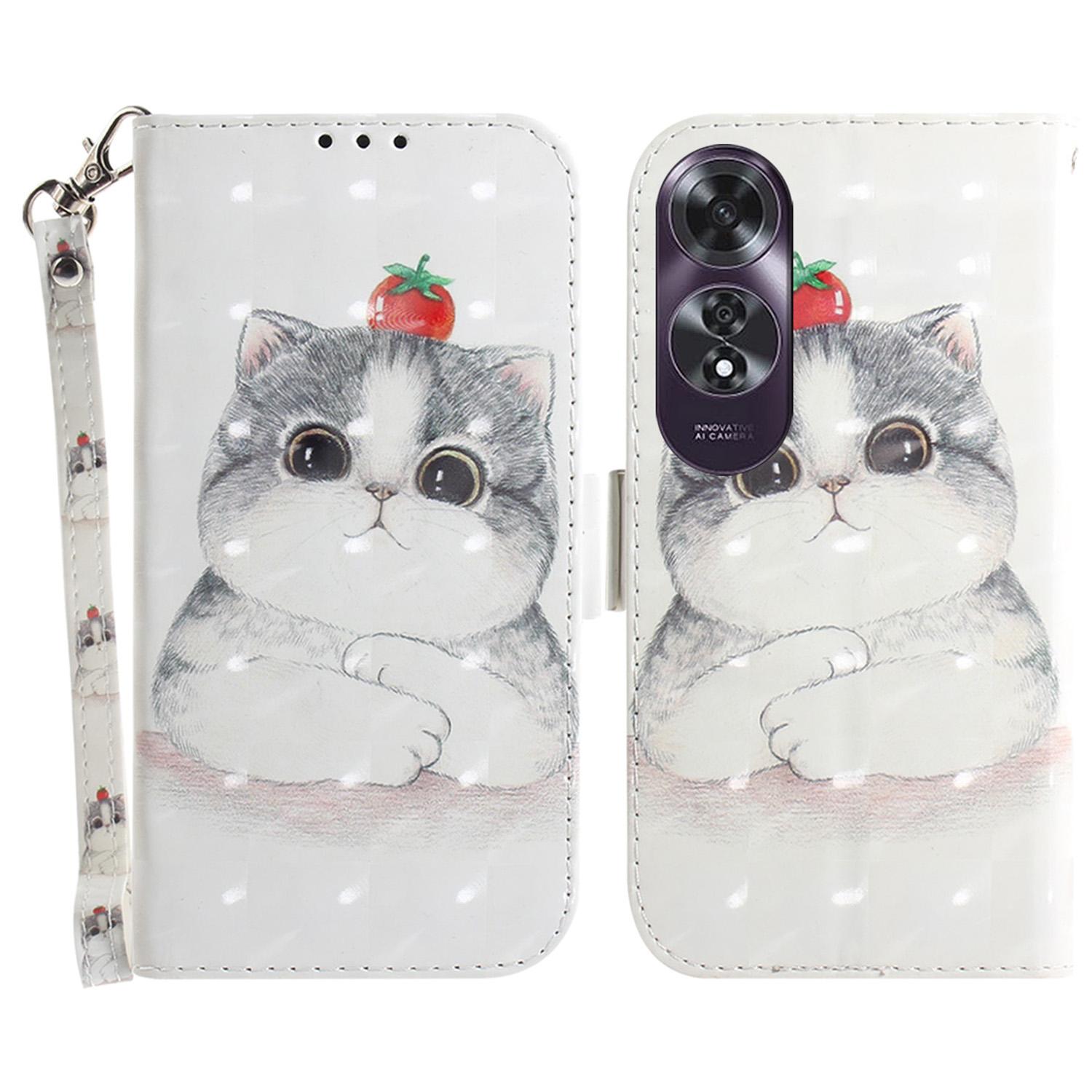 For Oppo A60 4G Case Pattern Printing Leather Wallet Phone Shell with Strap A