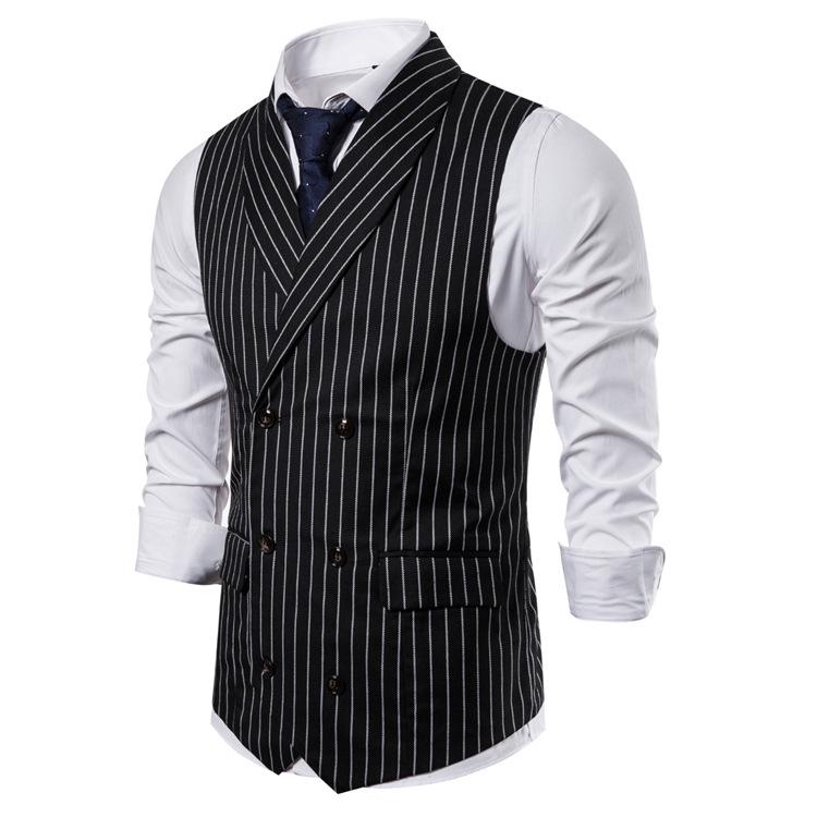 Men's European-Style Striped Shawl Collar Suit Vest - Autumn/Winter Casual 2019