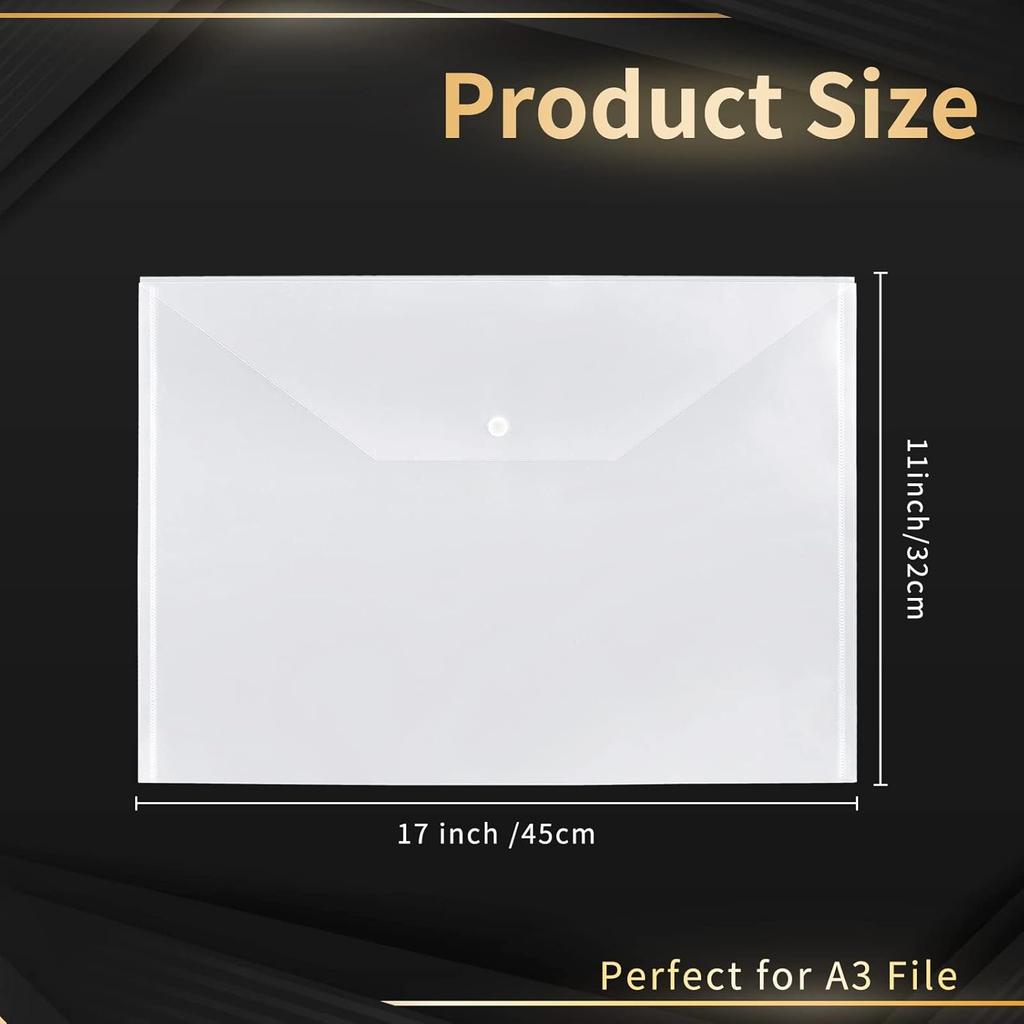 10 Pcs 11x17 Inch Document Folder Organizers with Snap Closure Clear File Oversized Envelope File Folder for Office School Home