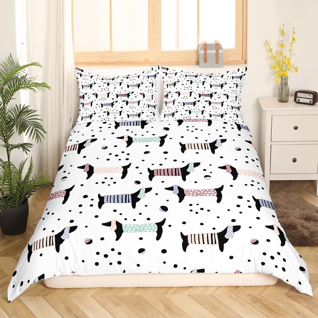 Cute Cartoon Dachshund King Queen Full Duvet Cover Pet Dog Bedding Set Lovely Animal Puppy Comforter Cover Polyester Quilt Cover