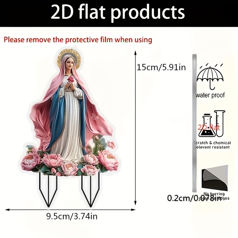 1pcs Traditional Style Virgin Mary 2D Acrylic Garden Courtyard Deco with Floral Floor Inserts - Home Meditatio Prayer Decoration