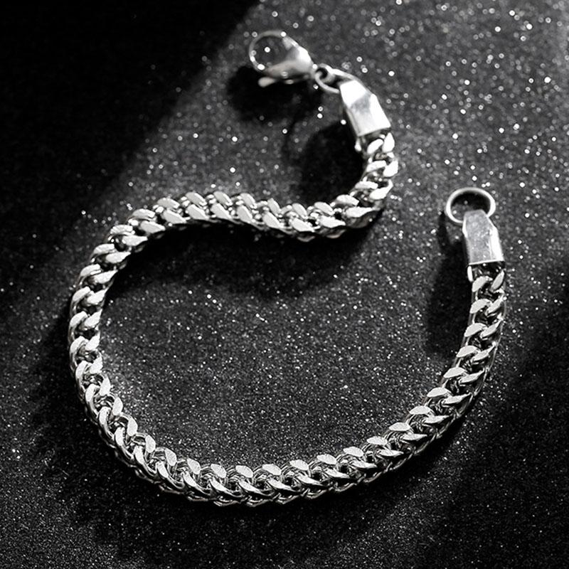 Boys Chain Link Bracelet Metal Wrist ,5MM Stainless Steel Quadrate Chain for Men Women Cuban Bracelets Length 19cm/21cm