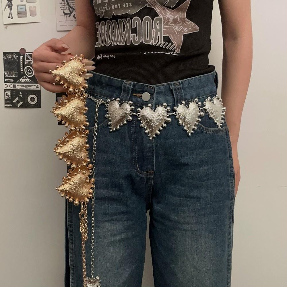 Punk Zinc Zinc Alloy Waist Chain Jeans Decor Adjustable Belt Elegant Heart Chain Waistband  Waist Accessories