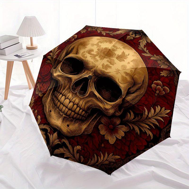 Day of the Dead Skull Art Print - Dia de los Muertos Decor Umbrella, Portable 3-Fold Compact Umbrella for Men & Women R151