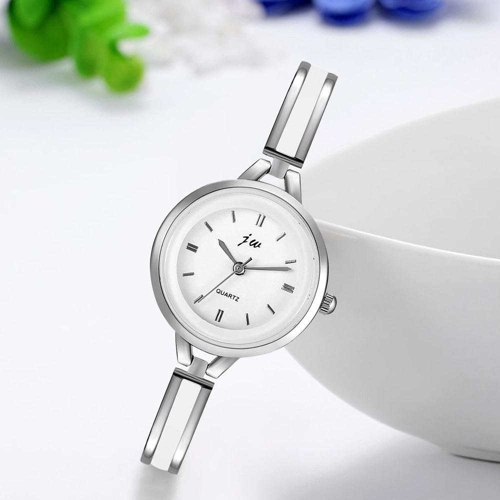 JEWELRYWE Ladies Bangle Watch Simple Cute Analog Waterproof Alloy Band Silver Stylish Gift