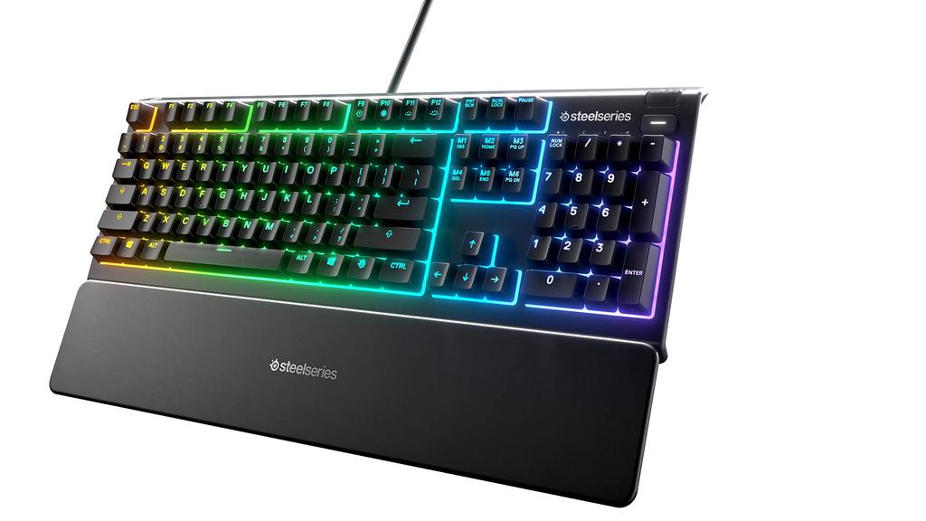 SteelSeries Apex 3 RGB Gaming Keyboard 10 Zone RGB Illumination IP32 Waterproof Premium Magnetic Wrist Rest Quiet Gaming BR – – – (Whisper Switch) –