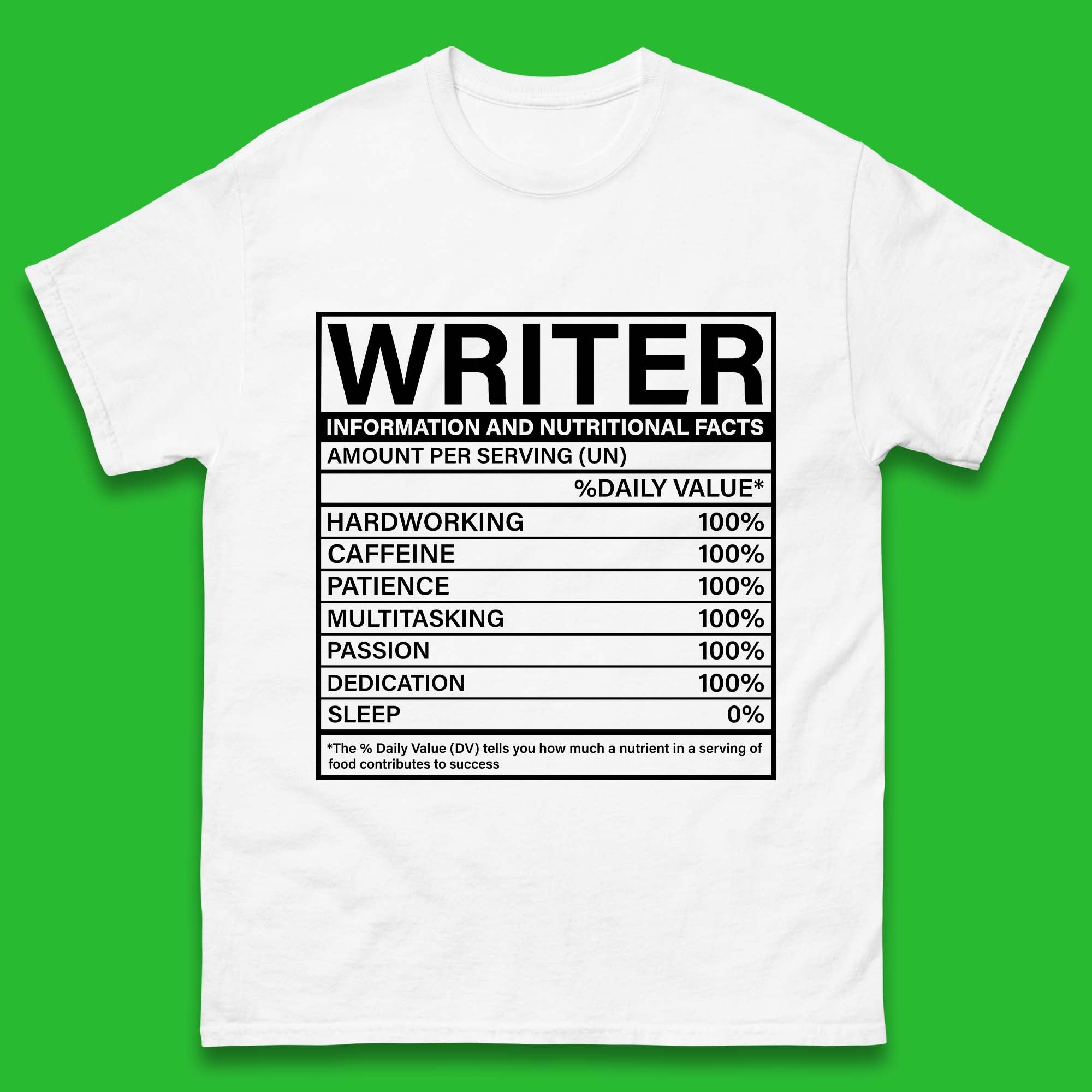Writer Nutritional Facts Mens T-Shirt Womens Tops Tees 4XL