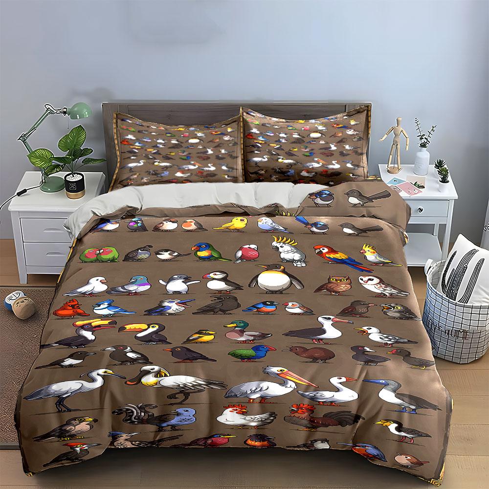 Colorful cartoon bird illustrations. Bedding sets Duvet cover sets Duvet covers Pillowcases(1 * Duvet Cover 2 * Pillowcases without duvet insert)