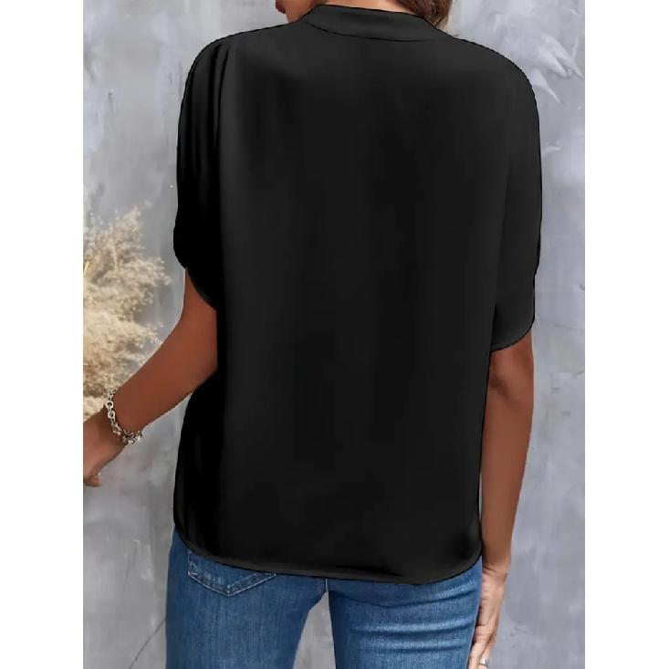 Summer Tops For Women Blouse Fashion Short Sleeve Solid V Neck Loose Shirts And Blouses Elegant Laies White Tops