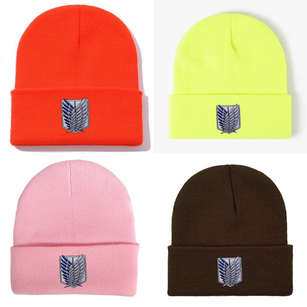 Attack On Titan Embroidered Knit Beanie With Windproof Warmth For Outdoor Activities