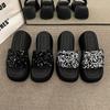 Sense Sequined Muffin Bottom Slippers Women's Summer Wear One Word Women's Platform Sandals Semi-cool Slippers New