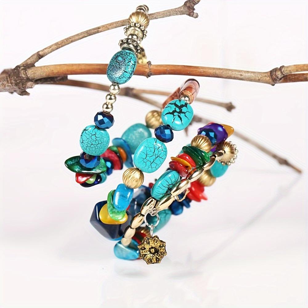 1 szt. Boho Vintage Bransoletka, Kolorowy Naturalny Turkus Wielowarstwowa Elastyczna Owinięta Bransoletka, Wykwintna Etniczna Biżuteria dla Kobiet