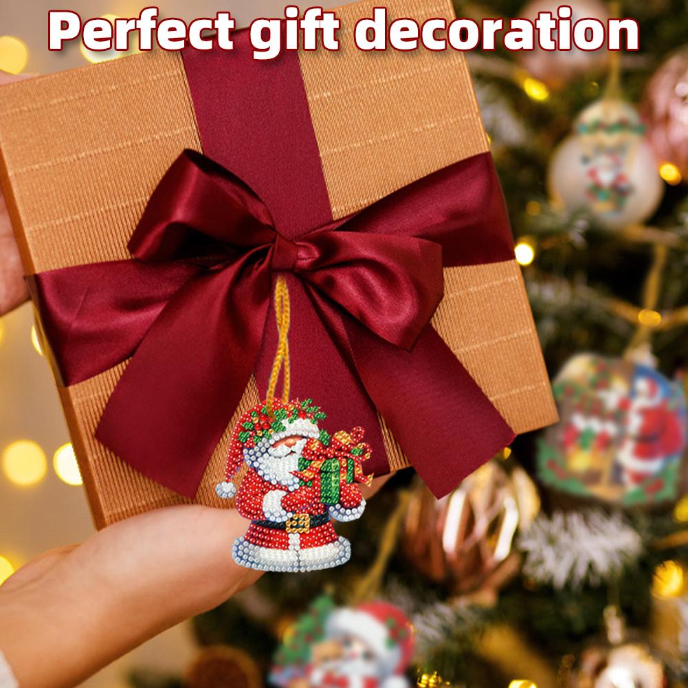 6/10/15pc Xmas Theme 2D/Flat DIY Hanging Diamond Art Kits Acrylic Rhinestone Diamond Christmas Tree Wall Window Pendant Ornament