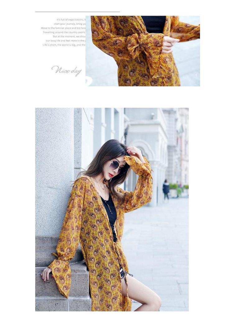 Hooded Beach Print Chiffon Cardigan for Women – Flowy, Breathable, Sun Protection Cape