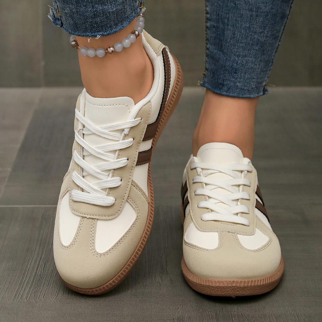 Spring large size women's low-top casual little white shoes retro sports style lace-up color matching board shoes wish