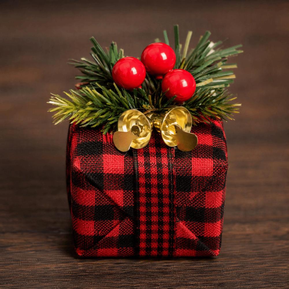 Mini Xmas Tree Ornament Plaid Hanging Gift Pendant New Christmas Gift Box Ornament Holiday Festive