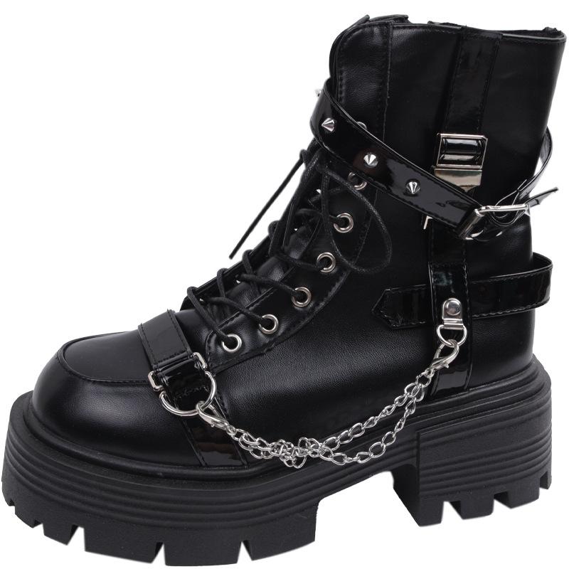 Μποτάκια Martin casual με πλατφόρμα, στυλ locomotive, μικρού μήκους, μαύρα, με πλατφόρμα, γυναικεία, 2025 νέα φθινοπωρινά, για street style με φούστα, μποτάκια