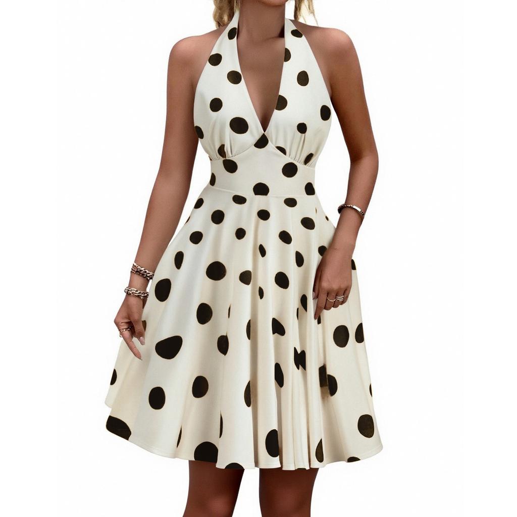 Women's Retro V Neck Polka Dot  Temperament Dress