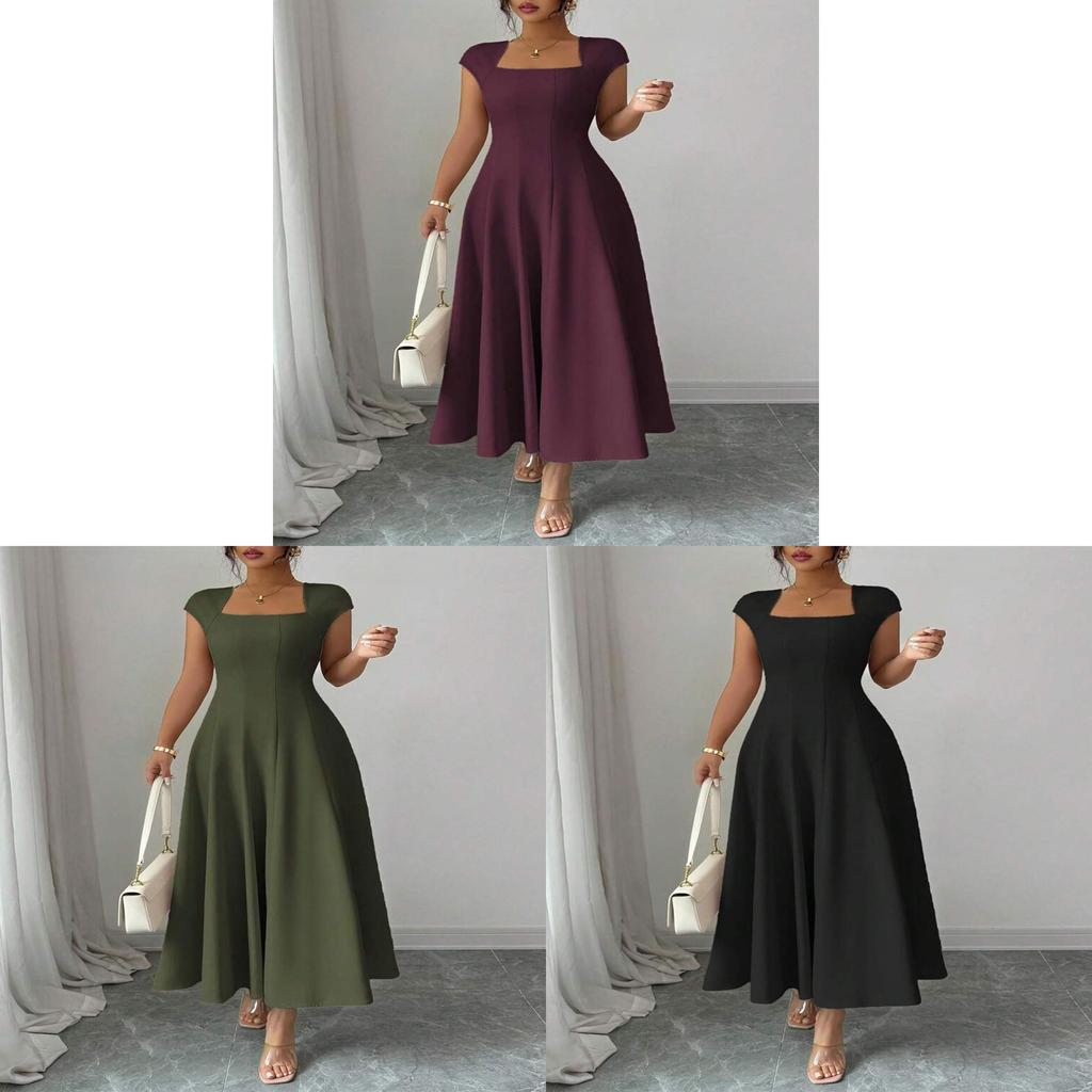 Polyester Solid Color A Line Dress With Splicing Details For Daily Wear