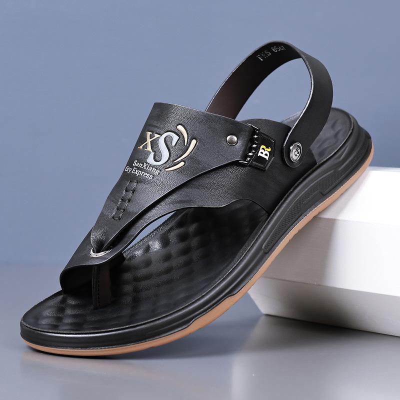 Fashion Men's Flip-flops Fashion Casual Leather Sandals Outdoor Comfort Driving Sandals for Men Anti-Slip Flat Sandals Sandalias Hombre