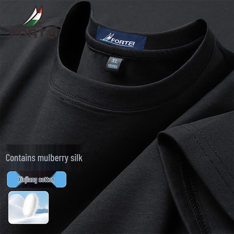 Futing Men s Ice Silk Mulberry Silk Blend Short Sleeve T-Shirt XL 52