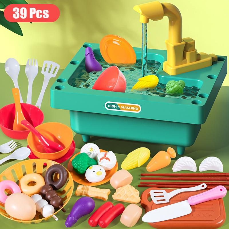 Children Kitchen Dish Washing Pretend Play Set Electric Circulation Toy Simulated Dishwasher