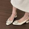 Premium Thick Heel Bag Head Sandals Rear Empty Shallow Mouth Women's Shoes Summer 2025 New Rhinestone Temperament French Single Shoes