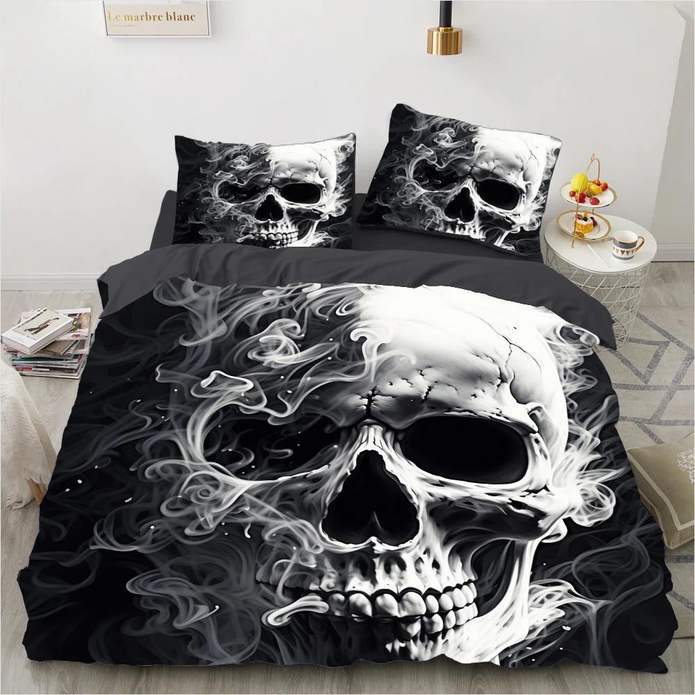 Black Skull Bedding Set Cartoon Comforter Sets Double Queen King Twin Full Size Duvet Cover Set Kids Girls White Bed Linen