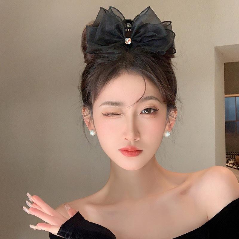 1Pcs Girl Elegant Ponytail Braid Claw Clip Solid Color Double Side Bow Hair Clip For Women Sweet Shark Crab Party Hair Accessory