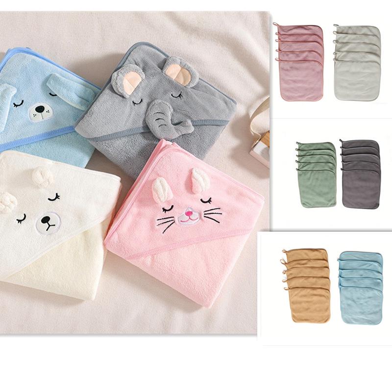 Children s Hooded Cartoon Coral Fleece Bath Towel & Anti-kick Receiving Blanket 80x80cm