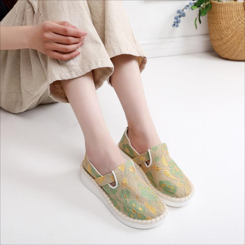 Этнический стиль кружева мода увеличивающая рост дышащая питающая ноги специальная ткань обувь 40 жёлтый 2495₽