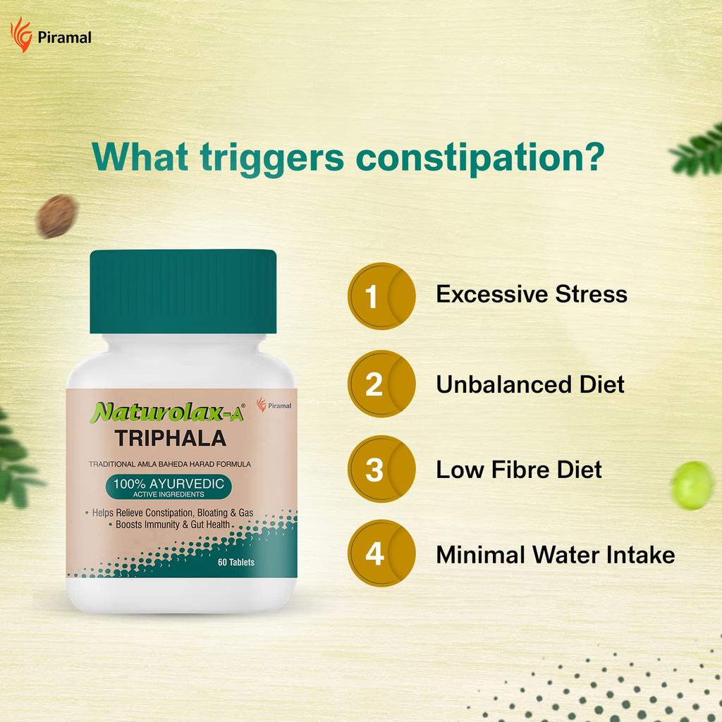 Naturolax-A Triphala Ayurvedic Tablets Pack Of 2 Relieves Constipation And Bloating Supports Digestive Health With Natural Gut Care 60 Tablets Each
