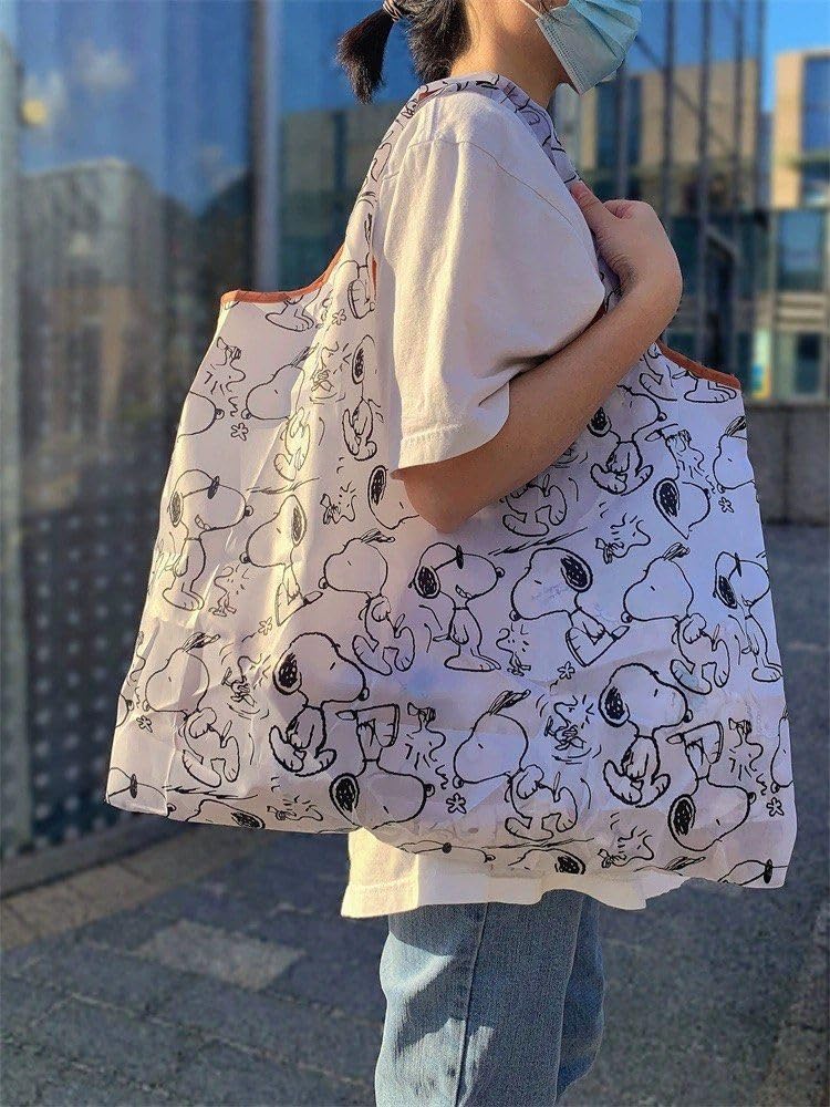 Cute Foldable Eco Bag with Character and Anime Fun and Large Capacity Shopping Shoulder Tote Gift Design, Washable, Bag, Bag, Bag, (White)