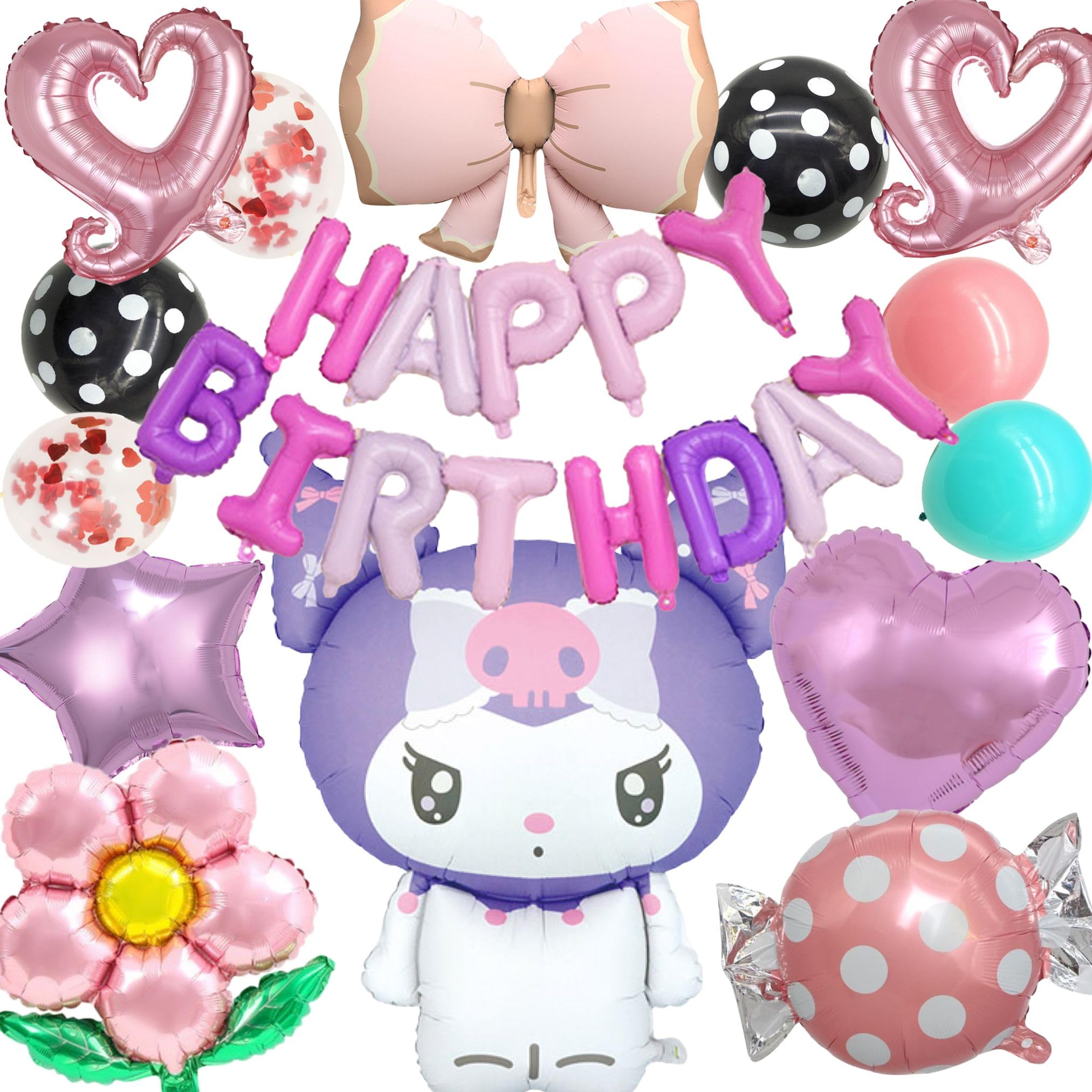 

3rd Design Kuromi Balloon Set Birthday Decorations 29 Pieces Large Matte Finish Purple with Decoration Guide