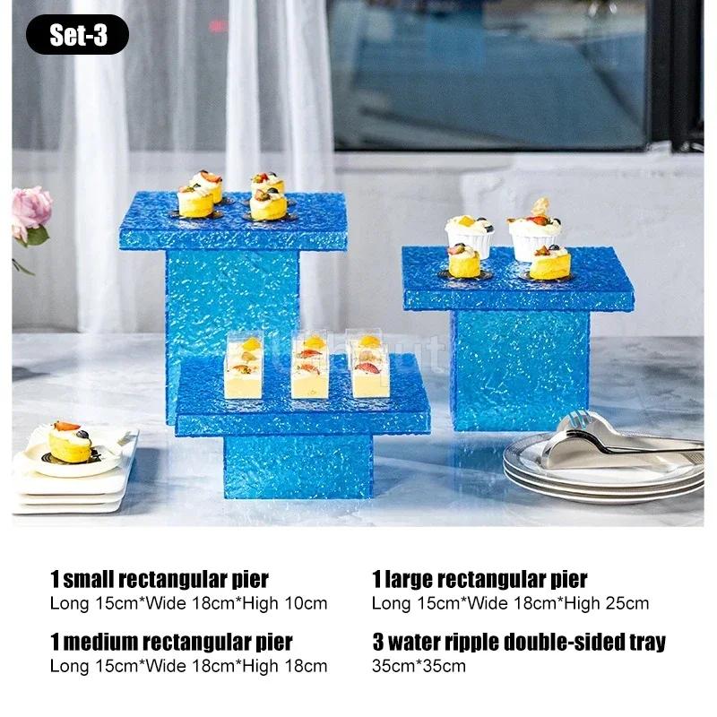 Dessert table Buffet table Food display rack Acrylic Cold Food Display Stand Hotel tea break table setup Ornament set Blue booth