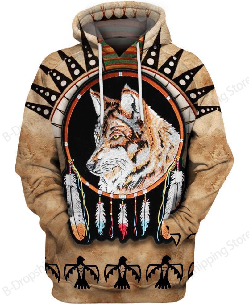 Native Wolf Pattern Culture 3d Print Hoodie Men Women Fashion Long Sleeve Hoodies Vintage Coat Men Sweatshirt Unisex Clothes NEW