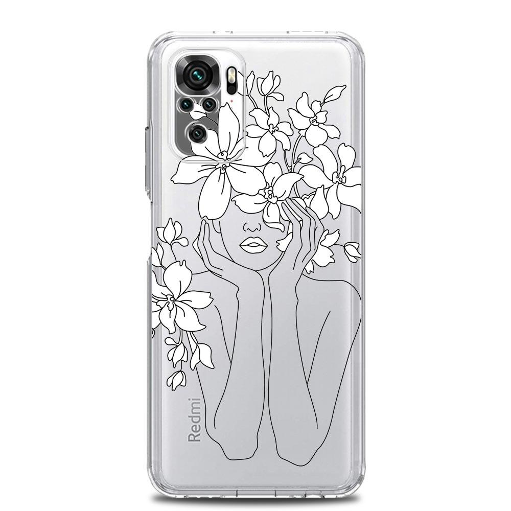 Geometric Art Girl Line Flower Clear Soft Phone Case For Xiaomi Redmi Note 12 11 9S 9 8 10 Pro+ 7 8T 9C 9A 8A K40 Gaming Cover