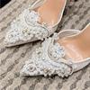 Pearls Decorative Lace Mesh High Heels Women Sexy Pointed Toe Thin Heeled Sandals Fashion Slingbacks Party Dress Shoes for Women