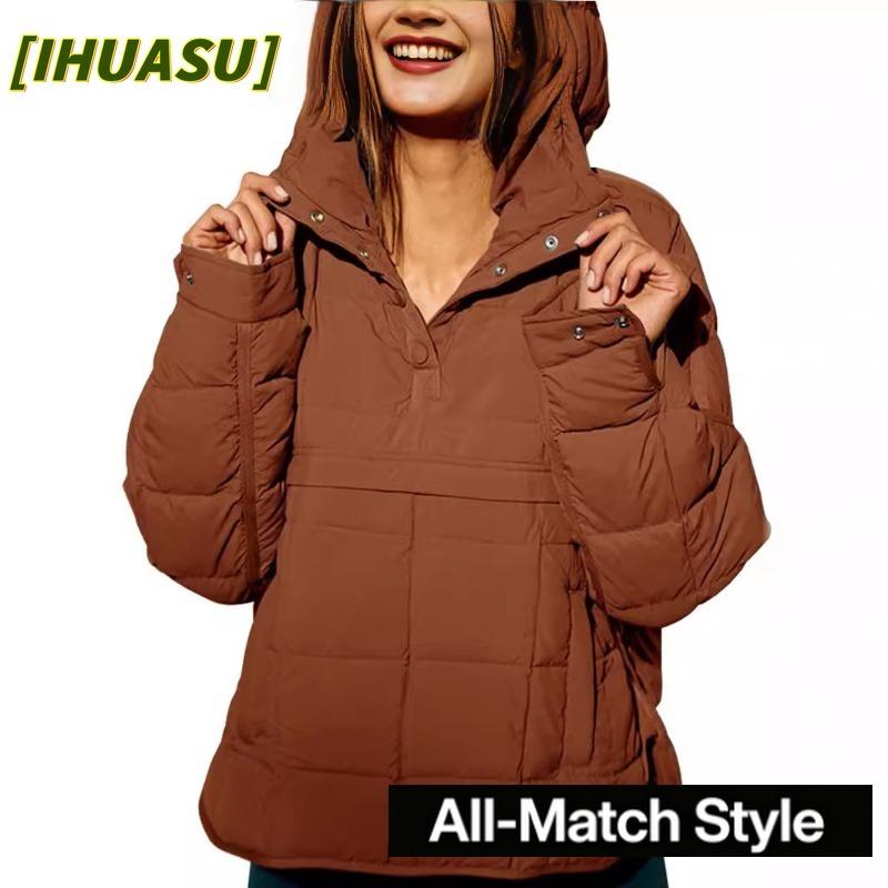 IHUASU Women's Vintage Casual Solid Color Print Autumn Winter Long Sleeve Jackets & Coats