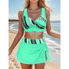 Conjunto de Traje de Baño de 3 Piezas para Mujer, Bikini de Moda con Falda, Ropa de Playa, Top de Lazo Ajustable y Falda con Cordón Lateral