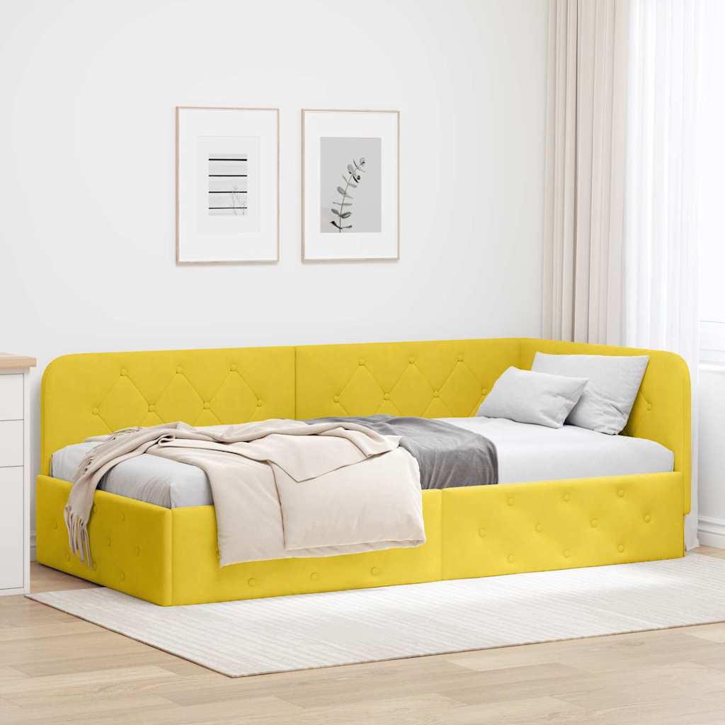 Corner Bed Frame Yellow 90 X 190 Cm Velvet