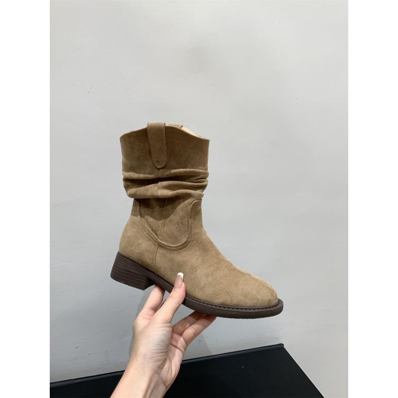 

Thick-soled V-mouth thin medium boots women s shoes 2025 spring and autumn single boots western cowboy pile short boots Martin boots 39