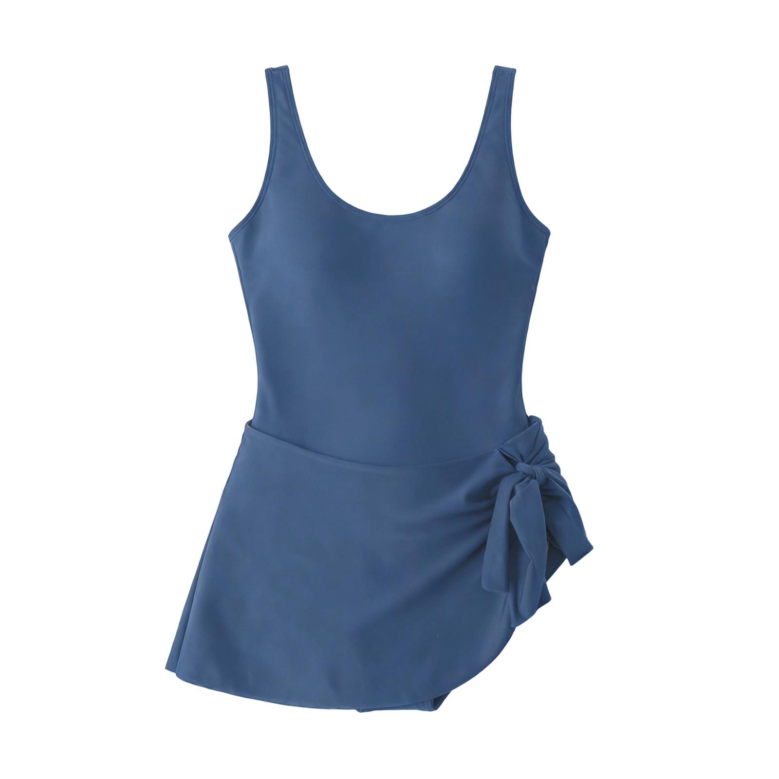 

Женский купальник консервативный с цветочным и растительным принтом на бретельках юбка-купальник XXXL синий