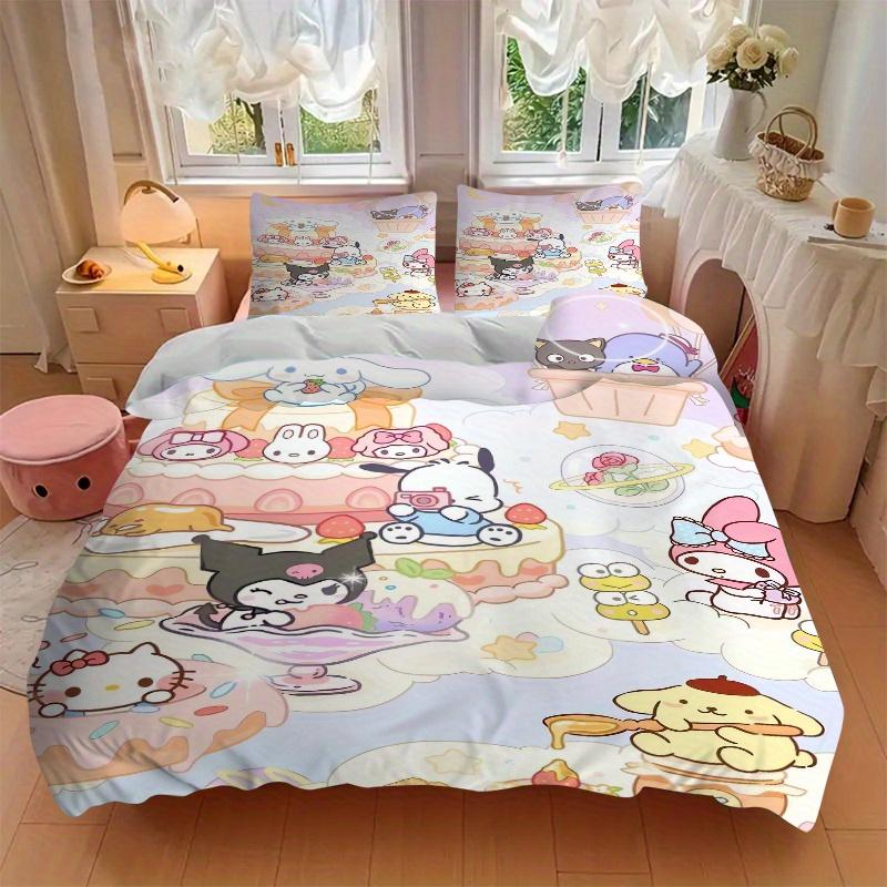 3pcs Ice Cream Shop POCHACCO Quilt Set - Soft and Comfortable Bedroom, Guest Room and Dorm Decor Bedding Set 1 Quilt Cover + 2 Pillowcases.W052