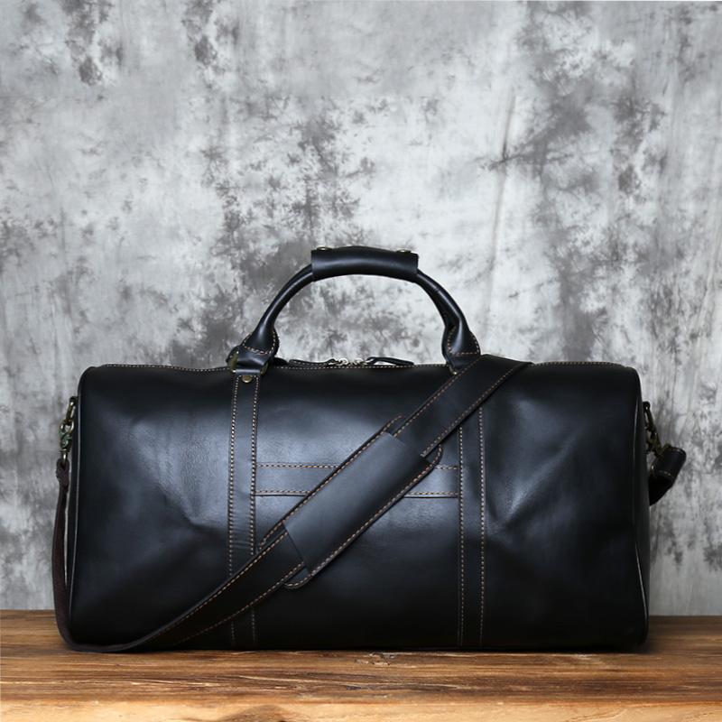 

NZPJ Retro Genuine Leather Travel Bag Crazy Horse Leather Men s Handbag Top Layer Cowhide Crossbody Bag Wearable Trolley Luggage чёрный