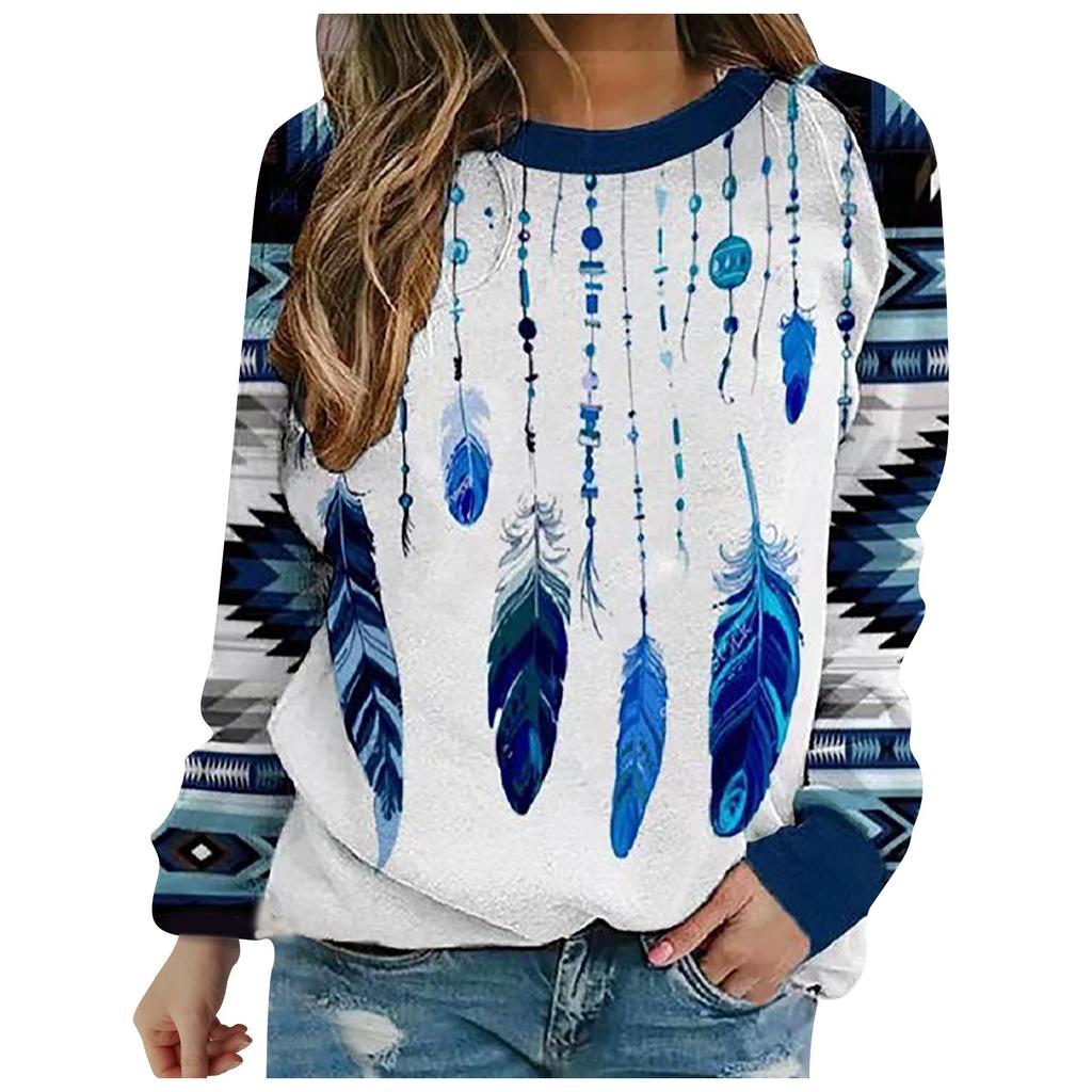 Women's Pullover Loose Sweater Multicolor Striped Round Neck Long-sleeved T-shirt