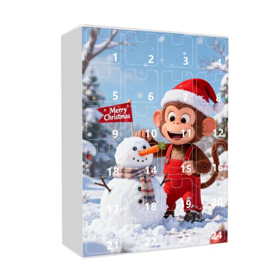 Advent Calendar Resist Monkey Wearing Christmas Hat Design 24-Day Countdown Festive Family Activity Calendar