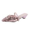 Pointed Sequin Cloth Mesh Breathable Metal Buckle with Non-slip Low Heel Sandals Spring New Bao Toe Slippers