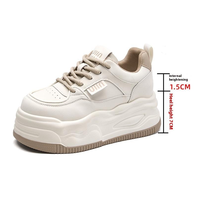 Women's Casual Shoes 7CM Thick Sole Height-enhancing White Shoes for Women, Versatile Small Sports Casual Shoes